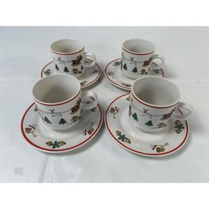 Jamestown China The Joy of Christmas Cups and Saucers Set of 4 VTG Action Inc